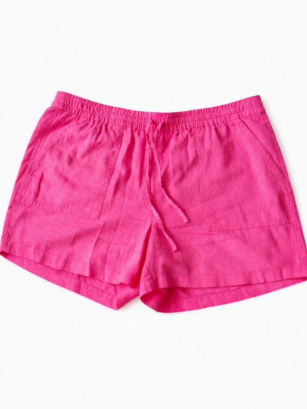 J. Crew Linen Bright Pink Drawstring Ladies Shorts with Pockets Medium